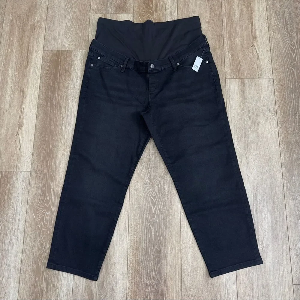 NWT Gap Maternity Size 34/18 True Waistband Full Panel Girlfriend Jeans Black